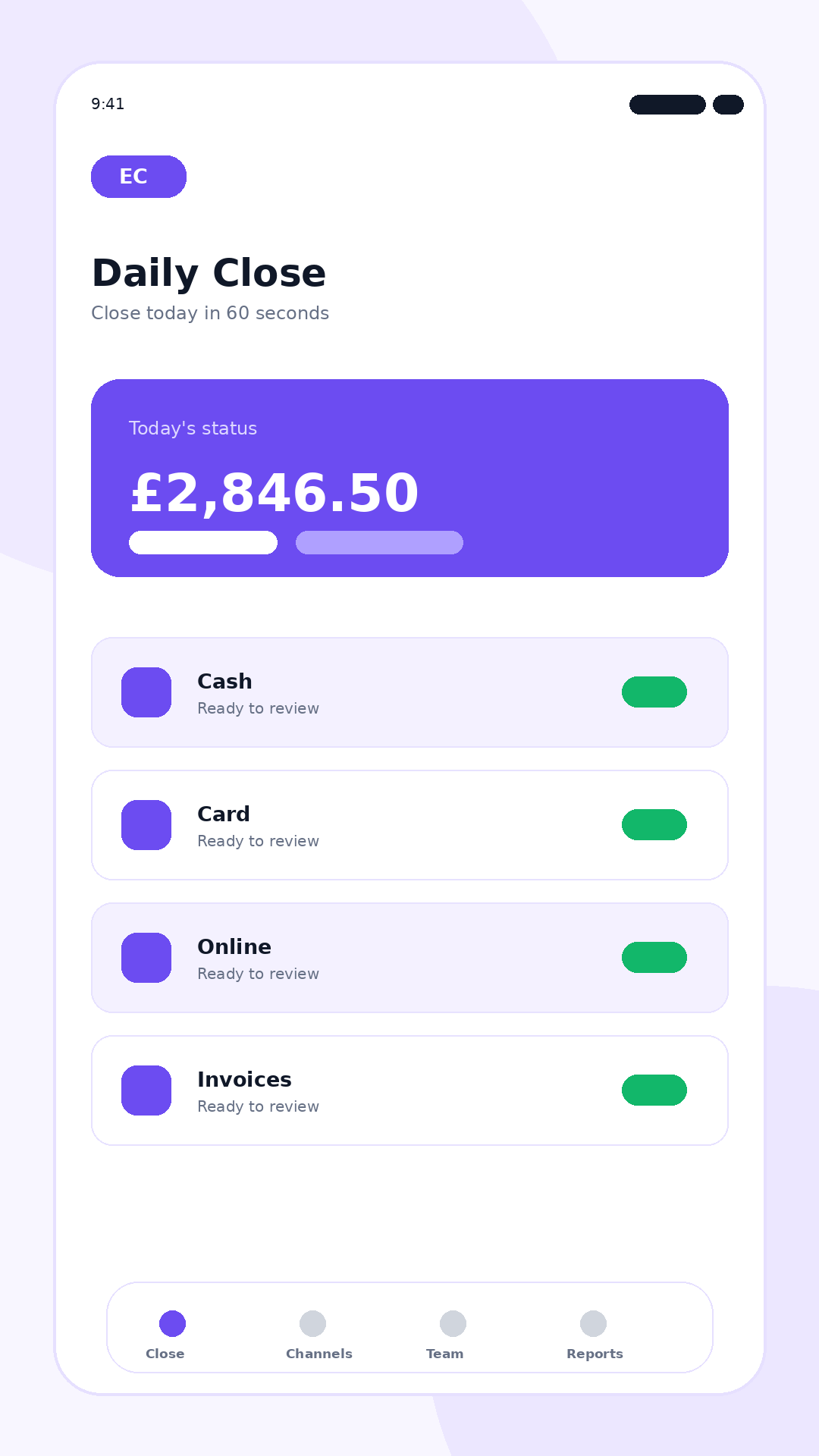 EasyClose mobile dashboard preview